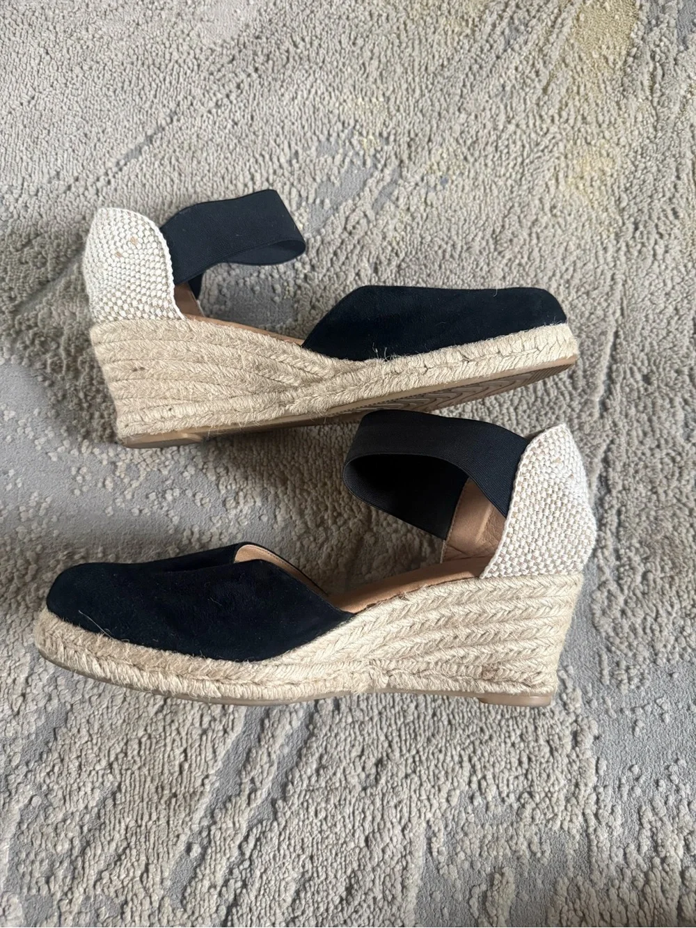 Paseart Spain Black Suede Espadrille Wedge closed toe stretchy strap 41 / 8